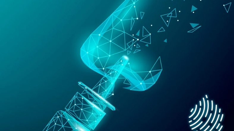 Digital illustration of nasal spray replacing syringe for emergency drug delivery